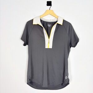JOFIT‎ 1/4 Zip Golf Shirt Polo Performance Size Large Gray Orange Active Preppy